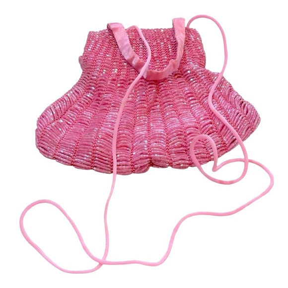 Pink Beaded Vintage Styled Seashell Shape Clutch Wristlet Handbag - Picture 6 of 8